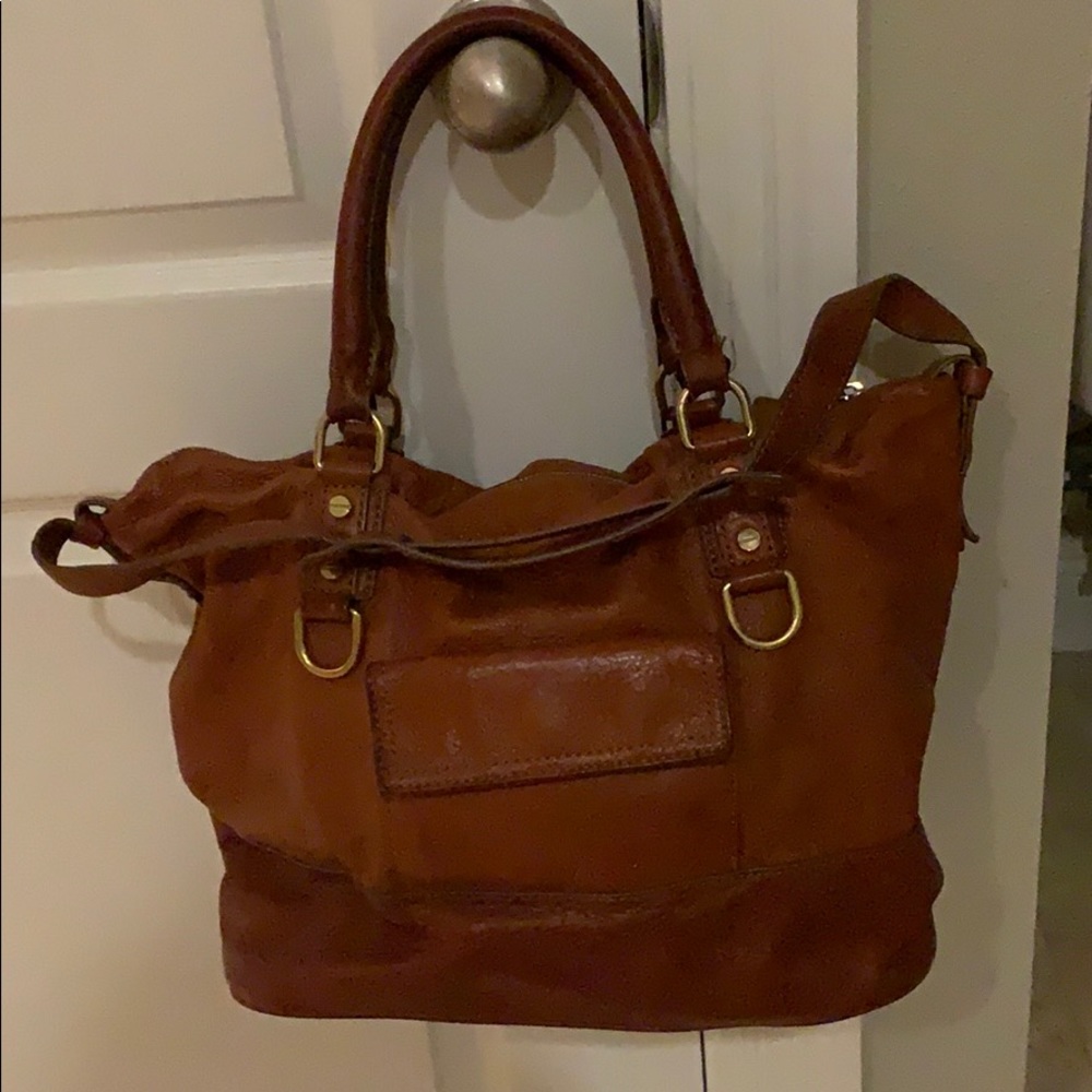 J. Crew Brown Leather Satchel with Gold Hardware